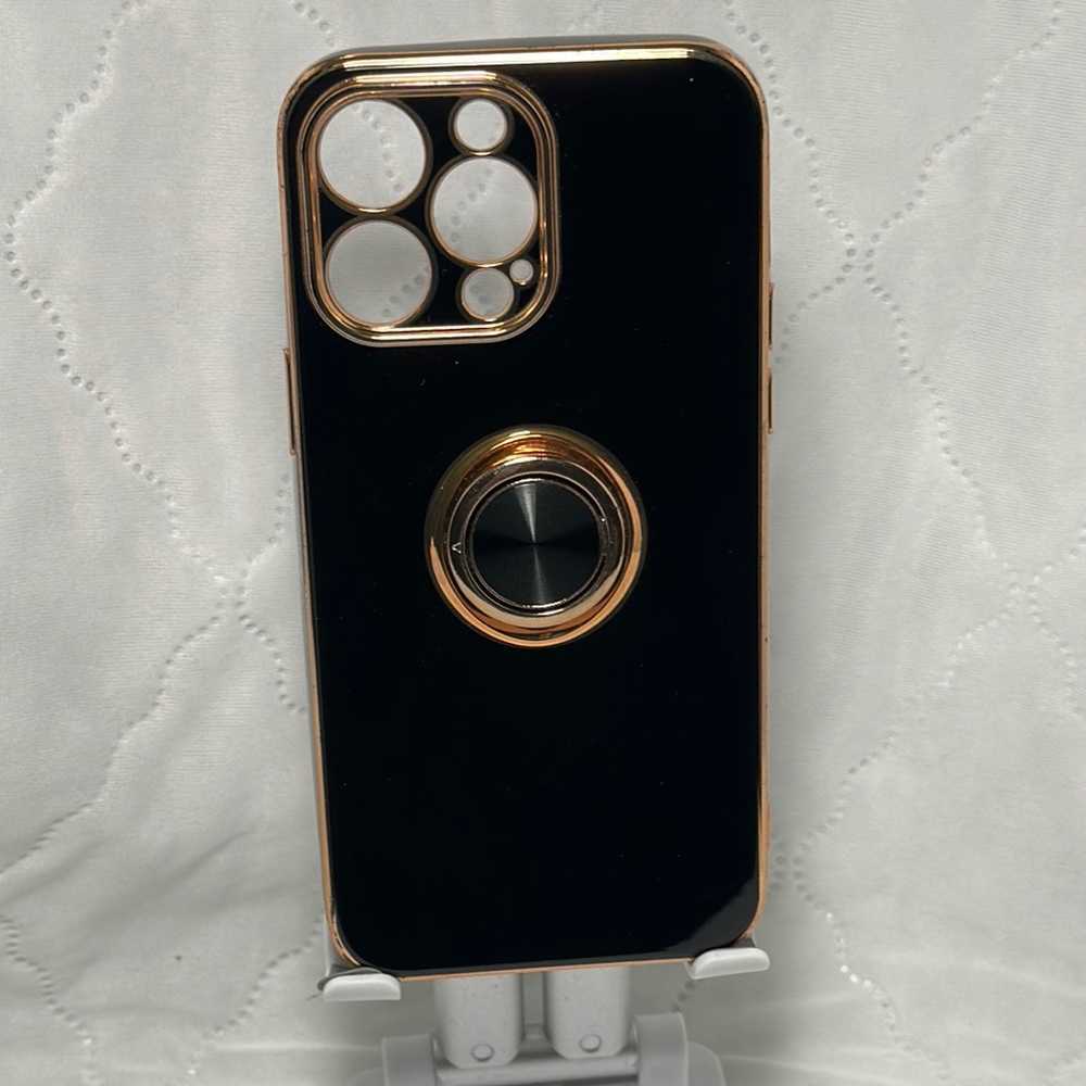 iPhone 14 Pro Max Black and Copper Phone Case with Ring Holder